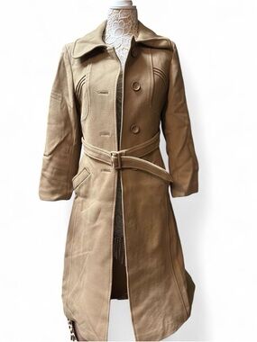 Women's Camel Long Belted Trench Coat